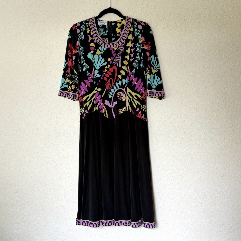 Averardo Bessi Dress Size 12 Black Floral Retro Italy Designer Psychedelic